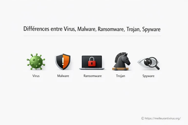Différences entre virus, malware, ransonware, trojan, spyware...