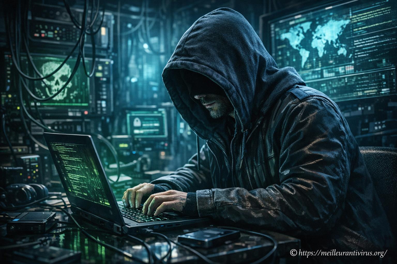 Hacker encapuchonné devant ordinateur