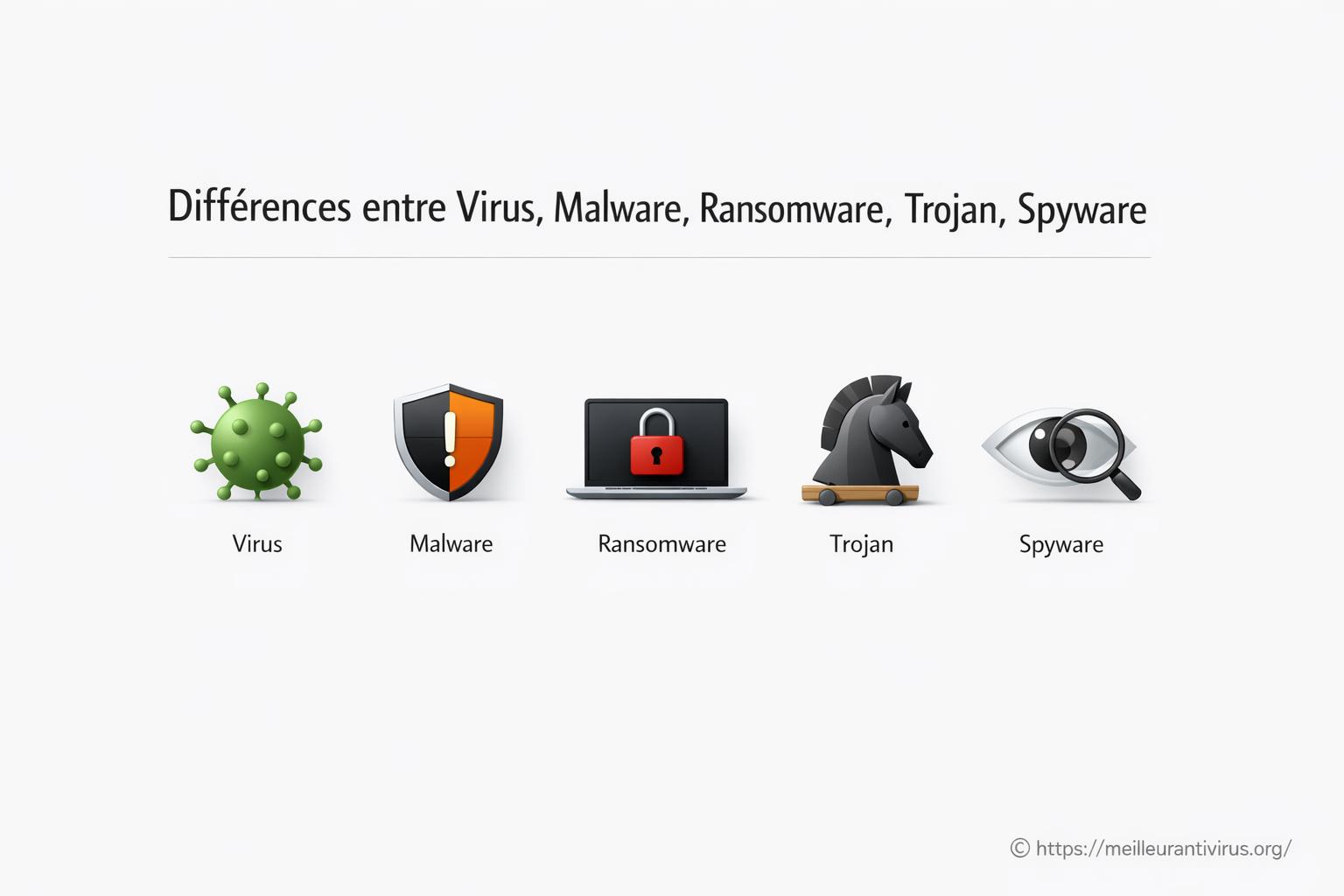 Différences entre virus, malware, ransonware, trojan, spyware...